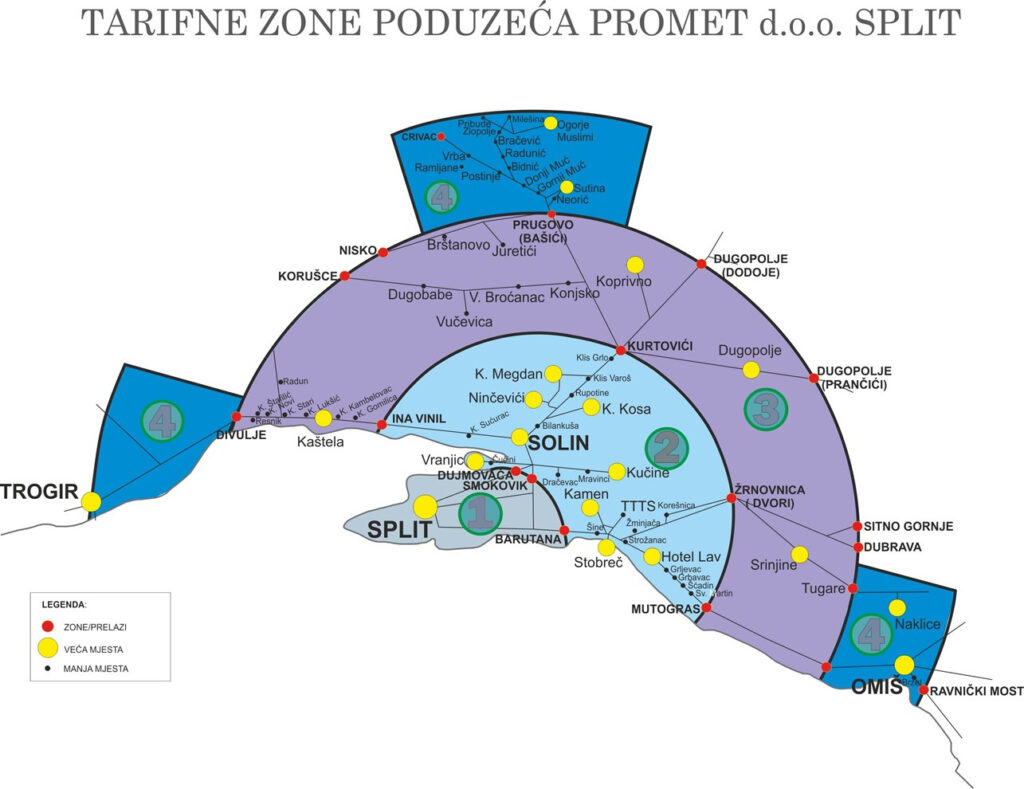 Zóny městské dopravy ve Splitu